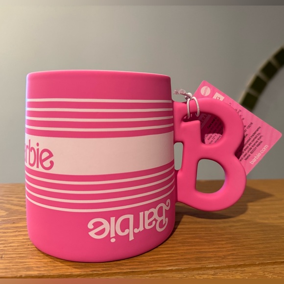 Barbie Other - NWT Barbie Hot Pink Ceramic Mug White Retro Tennis Stripe Design with B Handle